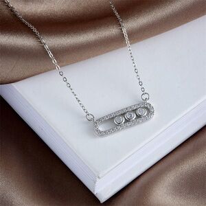 Silver Plated Triple Zircon Square Bar Link Necklace